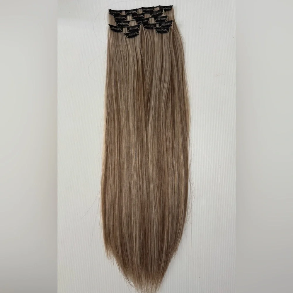 Human hair blend Light Brown With Light Blonde highlights Hair Extensions 22 in